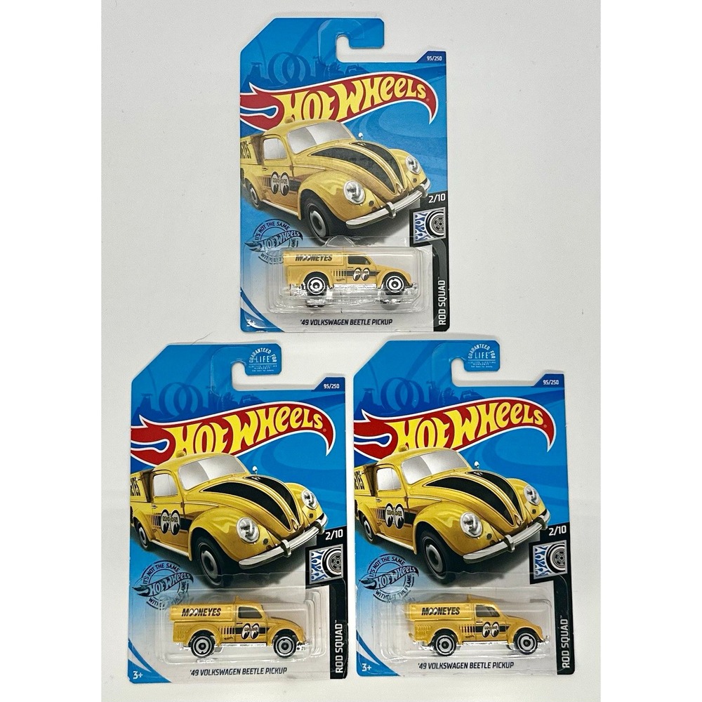 Hot Wheels '49 Volkswagen Beetle Pickup MOONEYES Yellow Lot of 3 1:64